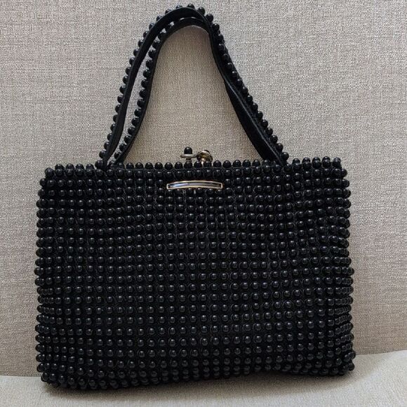 Vintage Handbags - Elegant Black Beaded Handbag Vintage